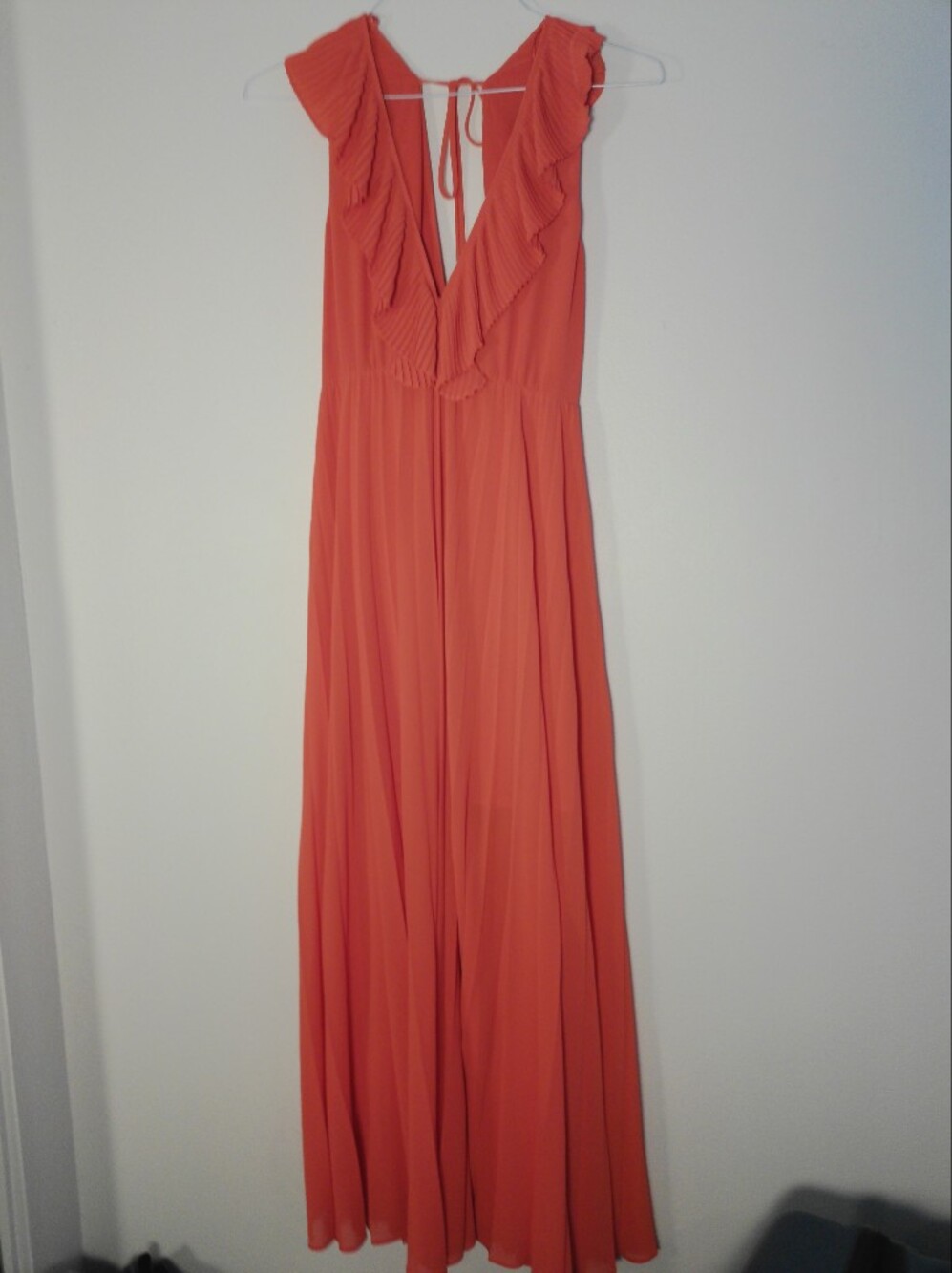 Zara Coral Ruffle Pleated Maxi Dress